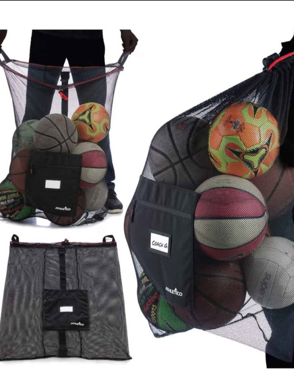 Black Mesh Sports Ball Bag - Coach Carrying Net